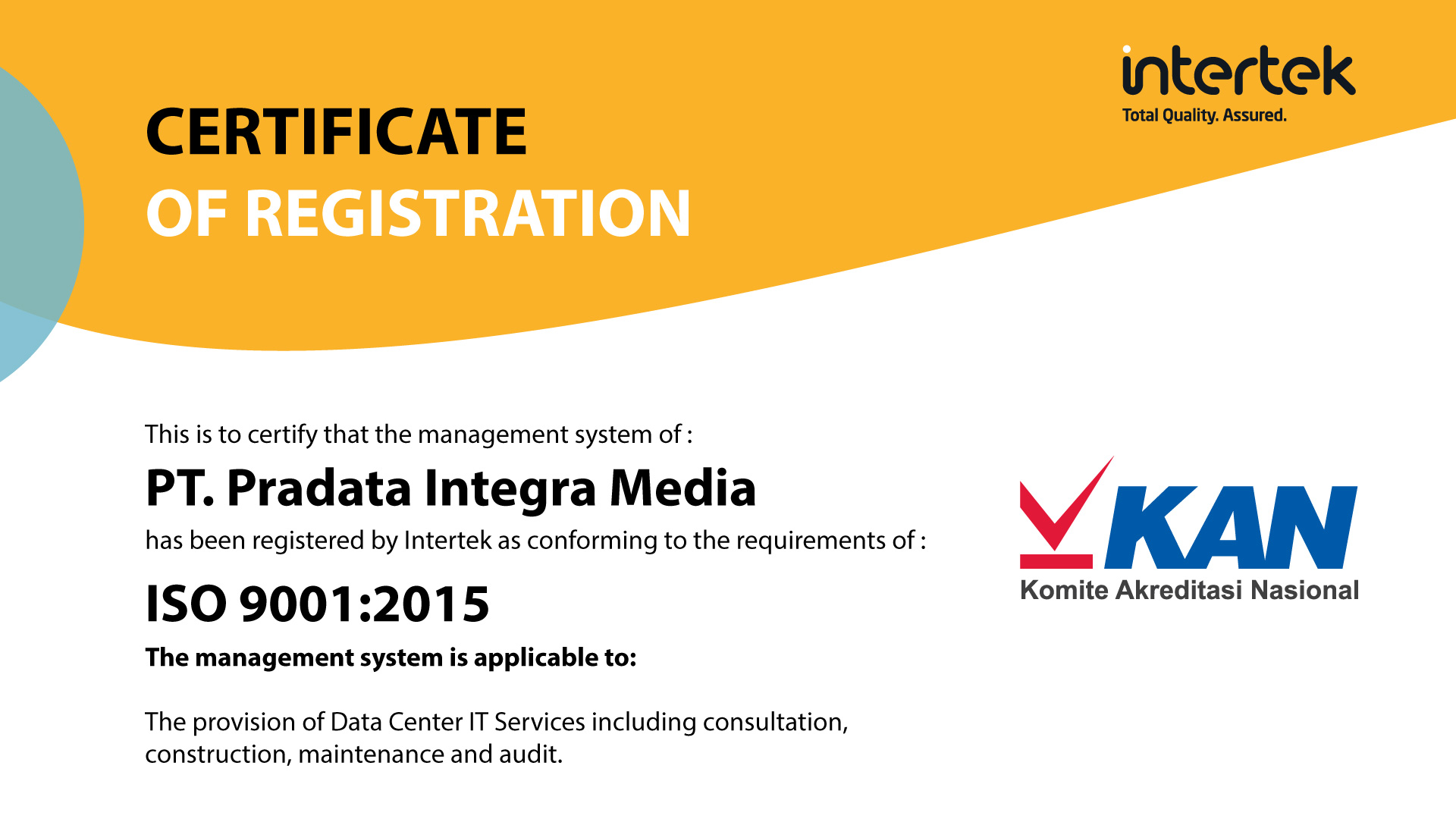 prime dcs sebagai penyedia data center solution mendapat sertifikasi ISO 9001:2015